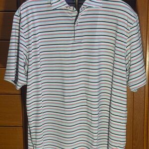 Peter Millar Short-Sleeve Striped Polo - White, Mint & Coral